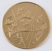 c.1960 Victorian Football League gilt medal, unengraved on reverse, 50mm diameter, weight 55.20gr, in original Swann and Hudson presentation case.  - 2