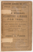 "Wisden Cricketers' Almanack for 1894", rebound with brown cloth boards and gilt on spine, aged original wrappers intact with some tape marks, the back wrapper with edge defects, advertising end papers and photoplate intact, intermittent internal age spot