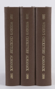 1897, 1898, & 1899 editions of Wisden Cricketers' Almanack rebound into brown cloth boards with gilt on spine, 1897 with original wrappers (aged & stained), 1898 & 1899 with replacement (plain) back wrappers, advertisements and photoplates are intact; Fa