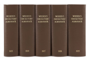 1925-1929 editions of Wisden Cricketers' Almanack rebound into brown cloth boards with gilt inscriptions on spine, 1925, 1926 & 1927 editions missing back wrappers, 1929 missing front & back wrappers; condition overall Fair/Good. (5)