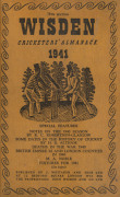 1941 edition of "Wisden Cricketers Almanack", rebound into brown cloth boards retaining the original buff linen covers, gilt inscriptions on spine; condition Very Good. Rare wartime issue.