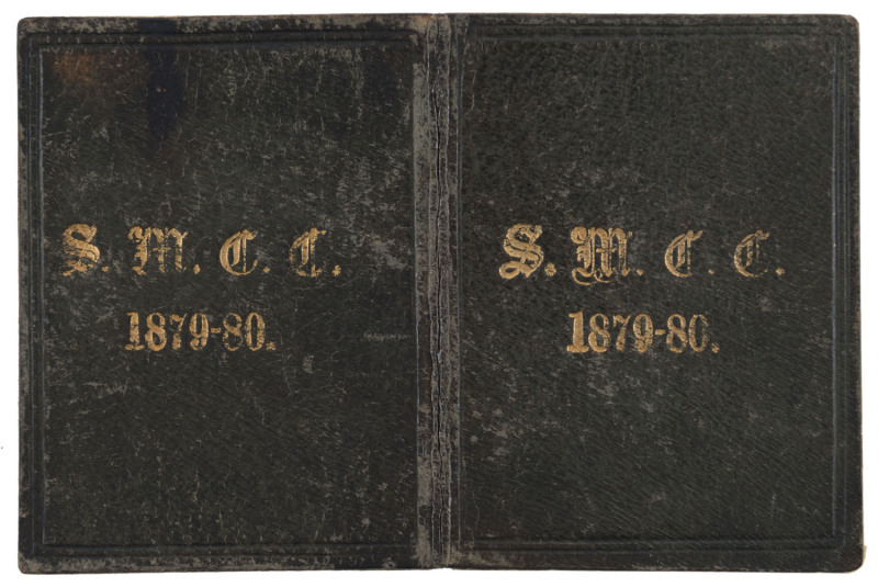 SOUTH MELBOURNE CRICKET CLUB: 1879-80 Member's Season Ticket, with sepia leather cover, gold embossing front and back, and attractive vignette of a batsman at the wicket. Numbered "No.209" in manuscript for "Mr. D.H. Fox" and signed by "S.Row" the Hon. Se