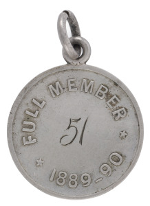 SOUTH AUSTRALIAN CRICKET ASSOCIATION (SACA): 1889-90 Membership fob for "FULL MEMBER" number "51". This was the first year that a medal or fob was introduced for members to enter the Adelaide Oval.