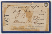 MELBOURNE CRICKET CLUB: 1892-93 Member's Season Ticket, dark blue leather with gold embossed logo and dates; the reverse with membership number "150"  and signed by the member, the Hon. Treasurer and the club secretary.  - 2