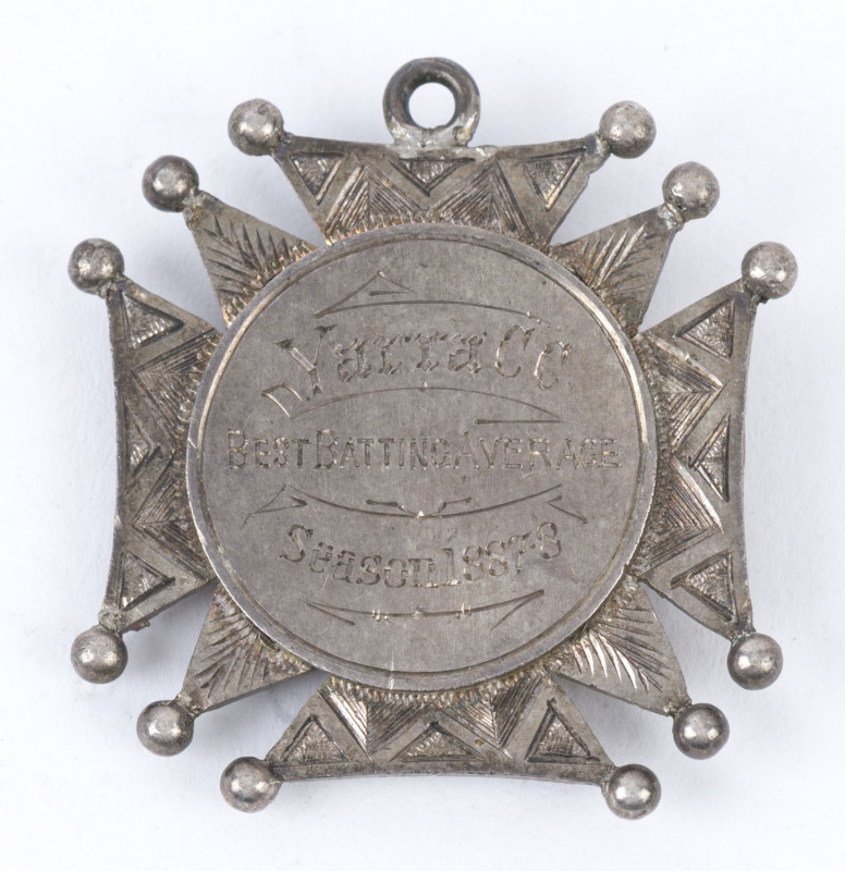 1887-88 Yarra Cricket Club medal awarded to N. Gordon for "Best Batting Average".