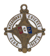 MELBOURNE CRICKET CLUB, 1912-13 Membership fob, made by C. Bentley; No.1801.