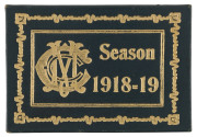 MELBOURNE CRICKET CLUB: 1918-19 Complimentary Season Ticket, No.3394; deep green leather with gold embossed logo and dates.