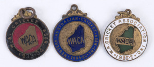 WESTERN AUSTRALIAN CRICKET ASSOCIATION Membership fobs for 1933-34 (No.30), 1934-35 (No.46) and 1936-37 (No.83), by 3 different makers. (3 items).