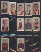 Assortment including Godfrey Phillips 1933 "Victorian Footballers" [13/50], 1938 Hoadley's "Victorian Footballers" Heads [5/50] & Action [6/50], 1933 Wills' Footballers [49/200], Sniders & Abrahams odds (11); also crickets cards with emissions from Allens - 2