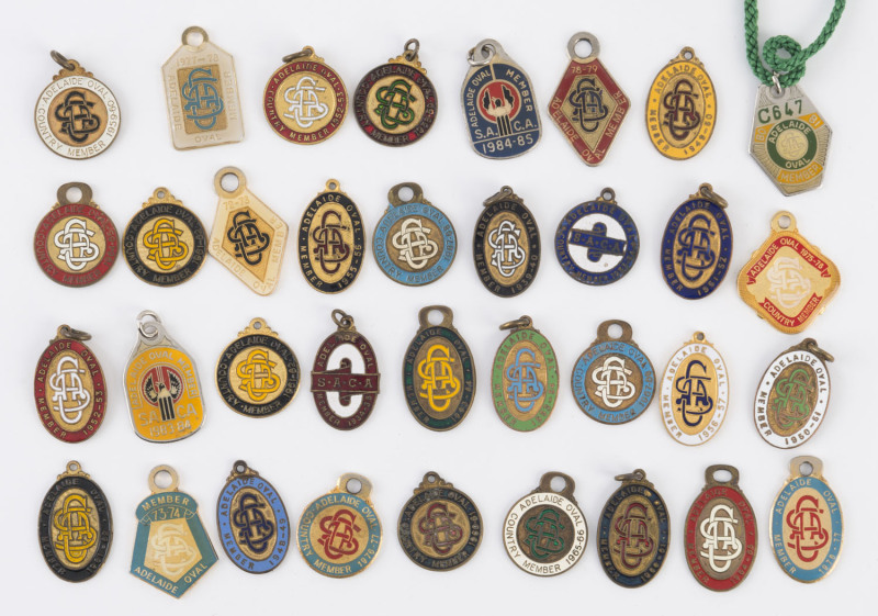 ADELAIDE OVAL MEMBERSHIP FOBS: A collection, all different, between 1933-45 and 1984-85, including some Country Member types. (35 items).