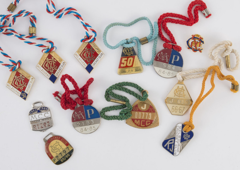 MELBOURNE CRICKET CLUB: A range of "Provisional", "Junior", "Restricted", "Restricted Junior" and "50 Year" membership fobs from 1963-64 to 1990s. (12 items).