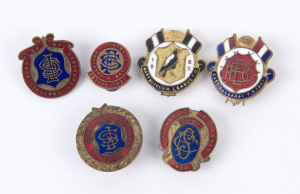 VICTORIAN FOOTBALL CLUB Membership badges and fobs: Sandhurst 1930, 1931, 1936 & 1937; Maryborough 1952 and East Ballarat 1947. (6 items).