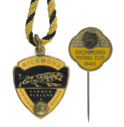 RICHMOND FOOTBALL CLUB: 1940 End-of-Season Trip lapel pin; also, 1960 Richmond "Former Players & Officials Association" Membership fob (No.120), made by K.G. Luke. (2 items).