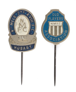 NORTH MELBOURNE FOOTBALL CLUB: 1947 "2nd XVIII" End of Season Trip to Hobart lapel pin; also, 1950s "Old Players Association" lapel pin. (2 items).