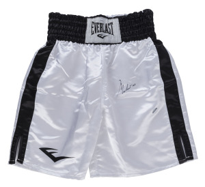 MUHAMMAD ALI: signature on pair of 'Everlast' boxing shorts with black waistband and trim. Superstars & Legends CofA, numbered #96680.