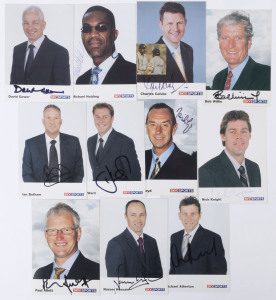 Sky Sports publicity cards signed by David Gower, Nasser Hussain, Mike Atherton, David Lloyd, Michael Holding, Ian Botham, Bob Willis and 4 others. (11).