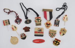 ST. KILDA FOOTBALL CLUB: 1980 - 2013 range of membership and supporters badges, fobs and pins, including a "Former Player" badge. (16 items).