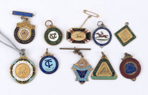 A range of badges and fobs including 1914-15 Newcastle Bookmaker Registration Board, Secretary - Victorian Racehorse Trainers Assoc'n 1950-51, Victorian Racing Club 1938-39 and 1939-40, and six others. (10 items).