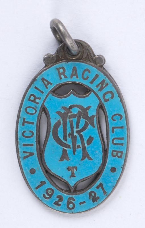 1926-27 VICTORIA RACING CLUB sterling silver & enamel Trainers Membership fob No.53; made by Stokes & Sons. 