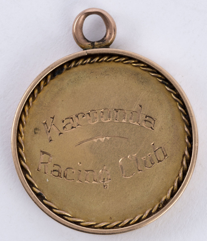 KAROONDA RACING CLUB: Life Member's 15ct gold fob issued to Salem Peter, Esq.The club appears to have existed for only ten years, 1920 - 2929 in South Australia.Salem Peter was the local baker.