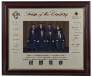 QUEENSLAND Team of the Century, display comprising a photograph of the eight living members wearing their Queensland Team of the Century Caps, surrounded by 8 original signatures & 4 facsimile signatures, limited edition 22/25, window mounted, framed & gl