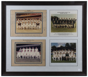 A DISPLAY OF TEAM PHOTOGRAPHS, comprising four official photographs - 1982 Australia Under 19 v Pakistan with 14 signatures on mount (including Mike Veletta, captain; Dodemaide, McDermott & Trimble); 1983 Australian Under 19 Tour to England; 1982-83 Queen