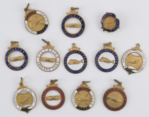 Fishing & Angling Club Membership fobs, circa 1920s, including Victorian Anglers Club, St.Kilda Angling Club, Northcote Angling Club, Footscray & District, etc. (12 items).