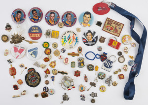 A quantity of badges, pins, fobs, buttons, etc., mainly sports related but also noted some Anzac, Scout and other items. (qty).
