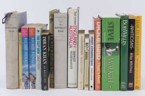 BALANCE OF A CRICKET LIBRARY: with 1980s-2000s hardbound biographies incl. Imran Khan "All Round View" (1988), "The Essential John Arlott" (1989), Alan Border "My Life Story" (1993), Ian Botham "Don't Tell Kath" (autobiography, 1994), Dickie Bird (umpire) "My Autobiography" (1997), Nasser Hussain "Playing With Fire" (2004), Steve Waugh "Out of My Comfort Zone" (2006); many other 1950s-80s titles including Tony Lewis "Double Century - The Story of MCC & Cricket (1987)