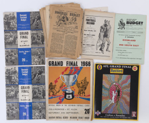 A collection remainder in mixed condition; noted 1938 & 1949 - 56 "The Amateur Footballer" (Vic.), 1951 - 53 "South Australian Football Budgets", 1974 -78 "Federal Football League Football Records", 1969 Sturt v Glenelg Grand Final Football Budget, 1966 St. Kilda v Collingwood Grand Final Football Record, 1993 Carlton v Essendon Grand Final, etc. (22 items).