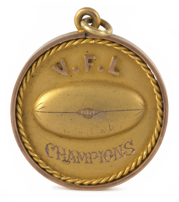 THE AUSTRALIAN RULES FOOTBALL CARNIVAL, HOBART 1924: The gold medal awarded to "Goldie" Collins, who was part of the winning team from Victoria. The final match - to determine the winner - was a close fought affair between Victoria and Western Australia,