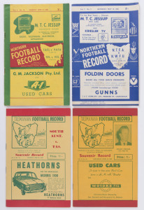 NORTHERN (TASMANIA) FOOTBALL RECORDS for 13 June 1960 (T.A.F.L. v V.A.F.A. and T.F.L. v V.F.L.) and 18 May 1965 (N.T.F.A. v N.W.F.U.) and TASMANIAN FOOTBALL RECORDS for 16 June 1962 (Victoria v Tasmania) and 26 June 1965 (South Australia v Tasmania). (4 items).