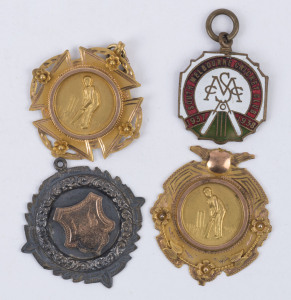 Leslie Alfred BRIGHTHOPE (1913 - 2004) was an A-Grade cricketer who played for South Melbourne during the 1930s (and for other teams before and after that). A group of four medals or fobs associated with his cricketing career: L.W.J.L.Cricket Club "Best All Round" 1926-27 (9ct gold); "Special" from the same club, 1926-27 (9ct gold on sterling silver); also, the "Best All Round" for 1927-28 (9ct gold) and finally, Brighthope's 1938-38 South Melbourne C.C. membership fob for 1937-38. (4 items)