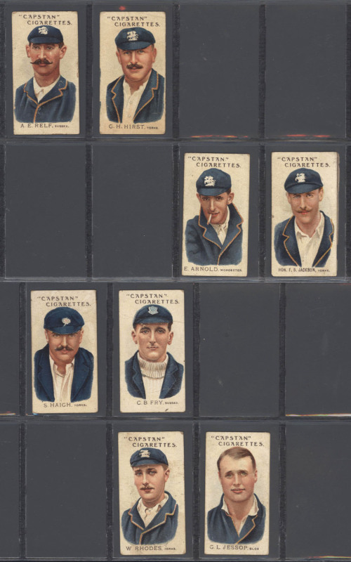 W.D. & H.O. WILLS 1907 "Australian & English Cricketers" part sets (35 different). Mixed condition.