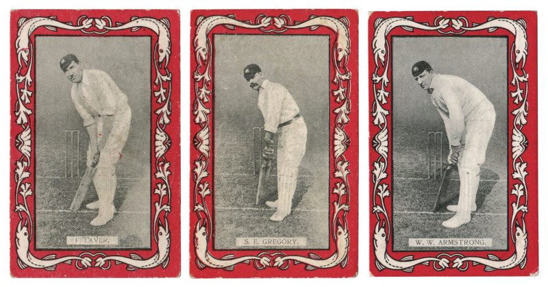 W.D. & H.O. WILLS: 1909 "Australian & English Cricketers" (Red borders, "Capstan" & "Vice-Regal" backs), complete set (25), Mainly VG/VF. Cat.£400.