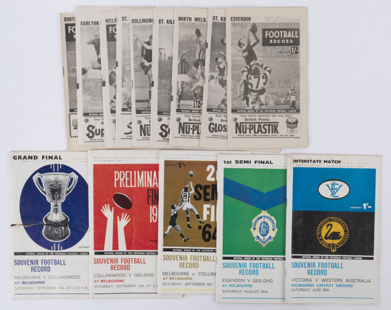 The Football Record: 1964 editions for 8 Home-and-Away Rounds, all featuring St.Kilda; also, the Night Premiership Football Record for Richmond v St.Kilda and the Interstate Match between Victoria and Western Australia and Special editions for the 19641st