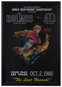 MUHAMMAD ALI vs LARRY HOLMES: Fight poster for "Larry Holmes vs Muhammad Ali - The Last Hurrah" held at Caesars Palace, Las Vegas, Oct.2, 1980, artwork by LeRoy Neiman; framed & glazed, overall 96 x 66cm.