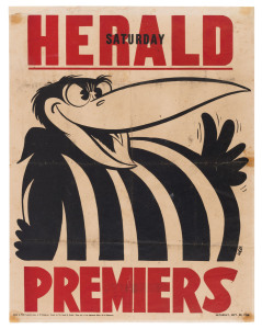 COLLINGWOOD: 1958 WEG Premiership poster; fair condition with minor repairs evident on reverse. Rarely seen in any condition.