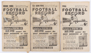 The Football Record: Special editions for the 1955 2nd Semi-Final (Melbourne v Collingwood); the [Prelim.] Final (Collingwood v Geelong) and the Grand Final (Collingwood v Melbourne). (Total: 3). Mixed condition.