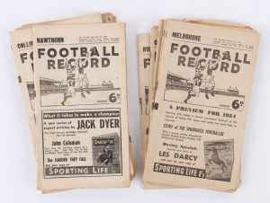 The Football Record: 1954 editions for Home-and-Away Rounds, mainly featuring Collingwood (Total: 17). Mixed condition.