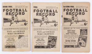 The Football Record: Special editions for the 1954 2nd Semi-Final (Geelong v Footscray); the [Prelim.] Final (Melbourne v Geelong) and the Grand Final (Footscray v Melbourne). (Total: 3). Mixed condition, especially the GF edition which is missing a porti