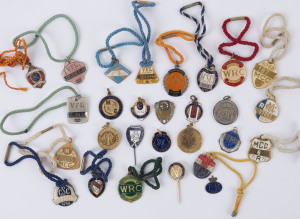 MELBOURNE CRICKET CLUB: membership fobs for 1941-42, 1942-43, 1945-46, 1949-50, 1951-52, 1952-52, 1967-68, 1969-70, 1970-71 & 1971-72; other membership badges for Carlton Cricket Club 1951-52, Carlton Social Club 1967-68, 1968-69, 1972-73, VFL Park for 1972 & 1981 (2), c.1960s pin padges for Victorian Football League & Geelong Football Club; also a few Racing Club badges with Werribee 1968-69 1970-71 (Lady's Badge) & 1971-72, and Mornington 1973-74; few other oddments. (27)