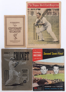 "The Argus Weekend Magazine" (28 Sept. 1946) with a full page photograph titled "Don Bradman, Test Captain 1946-7?" on the front cover; the 1946-47 "Sporting Globe Cricket Book" and the Souvenir Football Record for the 1968 2nd Semi-Final between Essendon