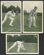 Postcards by Raphael Tuck & Sons: "In the Open" Postcard Series 6452 - "Famous Fielders." Printed photographs with green backgrounds: Clem Hill, J. Tunnicliffe, A.A. Lilley, M.A. Noble & G.L. Jessop. (5) all unused. - 2