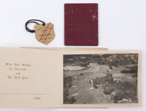 SPORTS IN INDIA: 1929 Christmas card (with photograph of the course from the Royal Calcutta Golf Club; a 31st Dec.1931 pass to the "Enclosure" for the Calcutta Light Horse Sports Club; Calcutta Football Club 1934 Season's Enclosure Ticket (Ladies). (3 items).