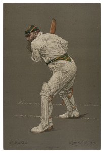 "THE EMPIRE'S CRICKETERS" Part II, published for The Fine Art Society by Dawbarn & Ward, 1905. Being original colour lithographs of W.G. Grace, P.F. Warner, G. McGregor & W. Rhodes by A. Chevallier Tayler. With original wrappers. (4 lithographs).