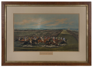 W. Summers after H. Alken, "Tattenham Corner", published by J. McQueen, London and Paris, 1871, etching and aquatint with hand-colouring, on wove paper, with margins. Framed & glazed, overall 76 x 106cm.
