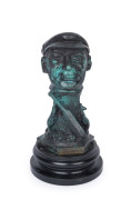 Don Bradman hollow-cast bronze sculpture on wooden plinth, originally cast in plaster around 1935, no.12 of approx 20 by Meridian for Odana Editions & Josef Lebovic Gallery in 2001. The head portion was used as the model for a toby jug produced in Japan i