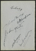 1934 AUSTRALIAN TEAM IN ENGLAND: Signatures (14) on autograph pages including Don Bradman, Bill Ponsford, Stan McCabe, Clarrie Grimmett, Bill O'Reilly, Bill Woodfull; endorsement on reverse from English film and stage actor Owen Nares. - 2