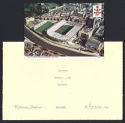 1986 Five Nations XV v Overseas Unions XV: picture postcard showing Cardiff Arms Park signed on reverse by members of the Overseas Union Team including Australians Nick Farr-Jones, Simon Poideven & Michael Lynagh; All Blacks John Kirwan, Andy Dalton & Mar - 2